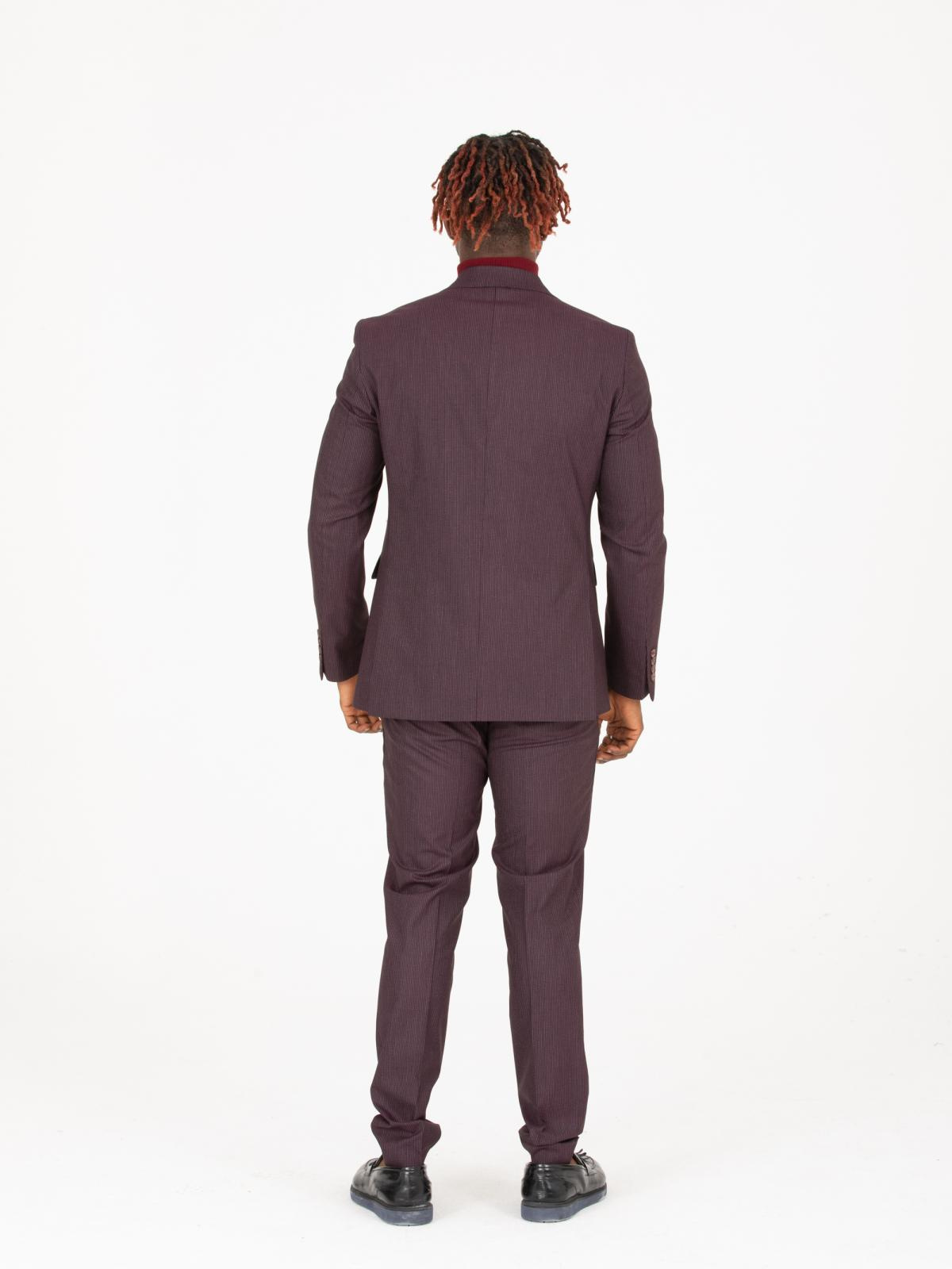 Men striped double breasted two-piece suit wholesale Burgundy color 670909