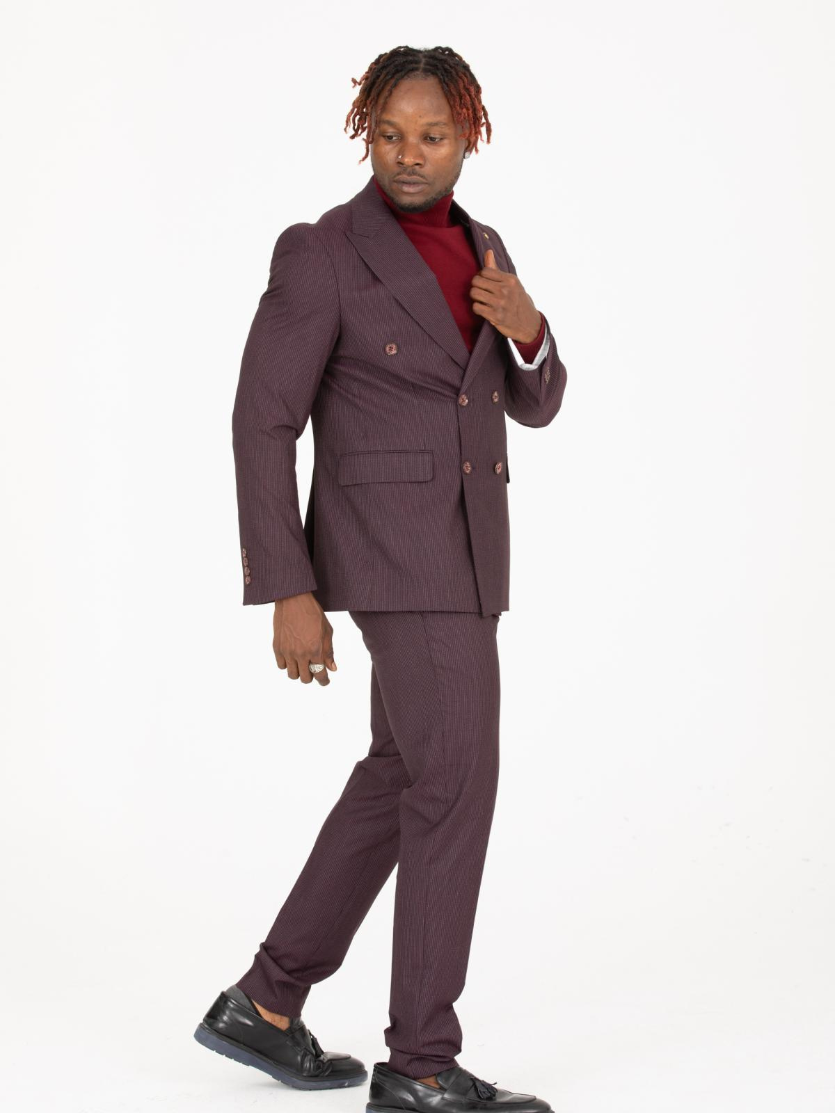 Men striped double breasted two-piece suit wholesale Burgundy color 670909