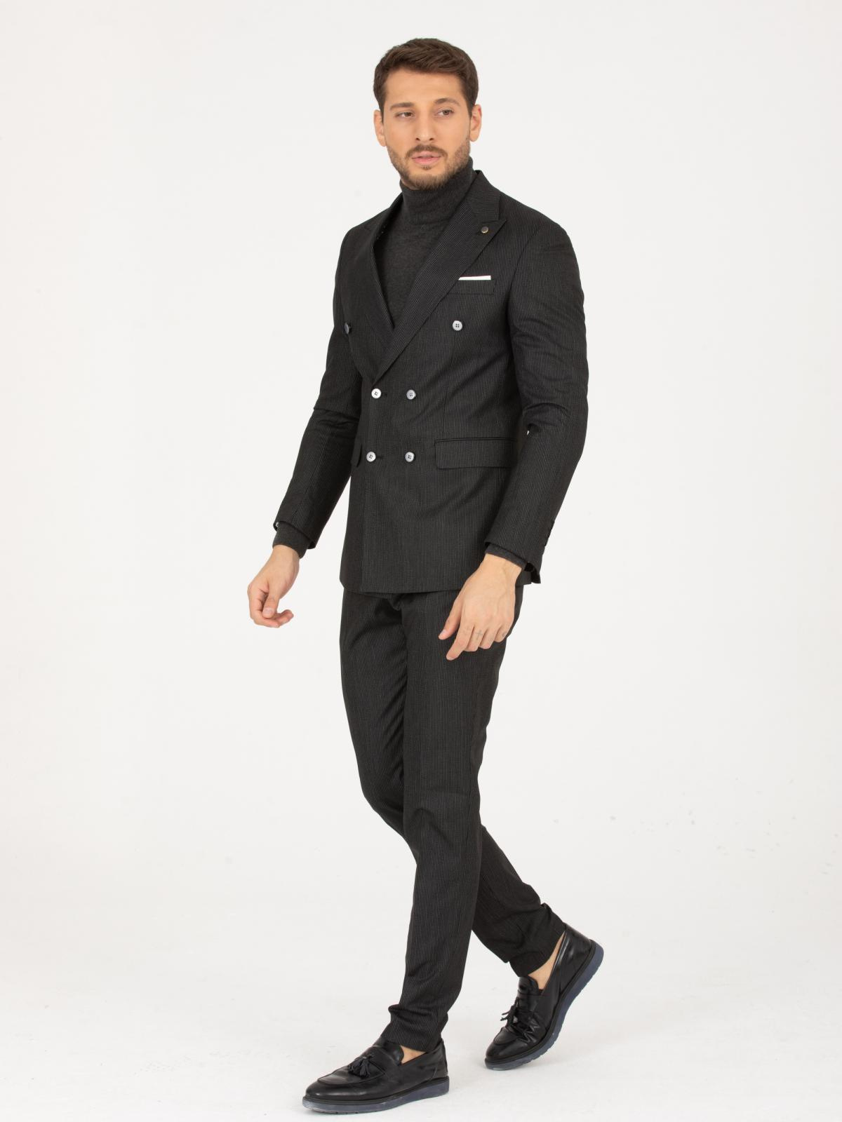 Men striped double breasted two-piece suit wholesale Black color 670910