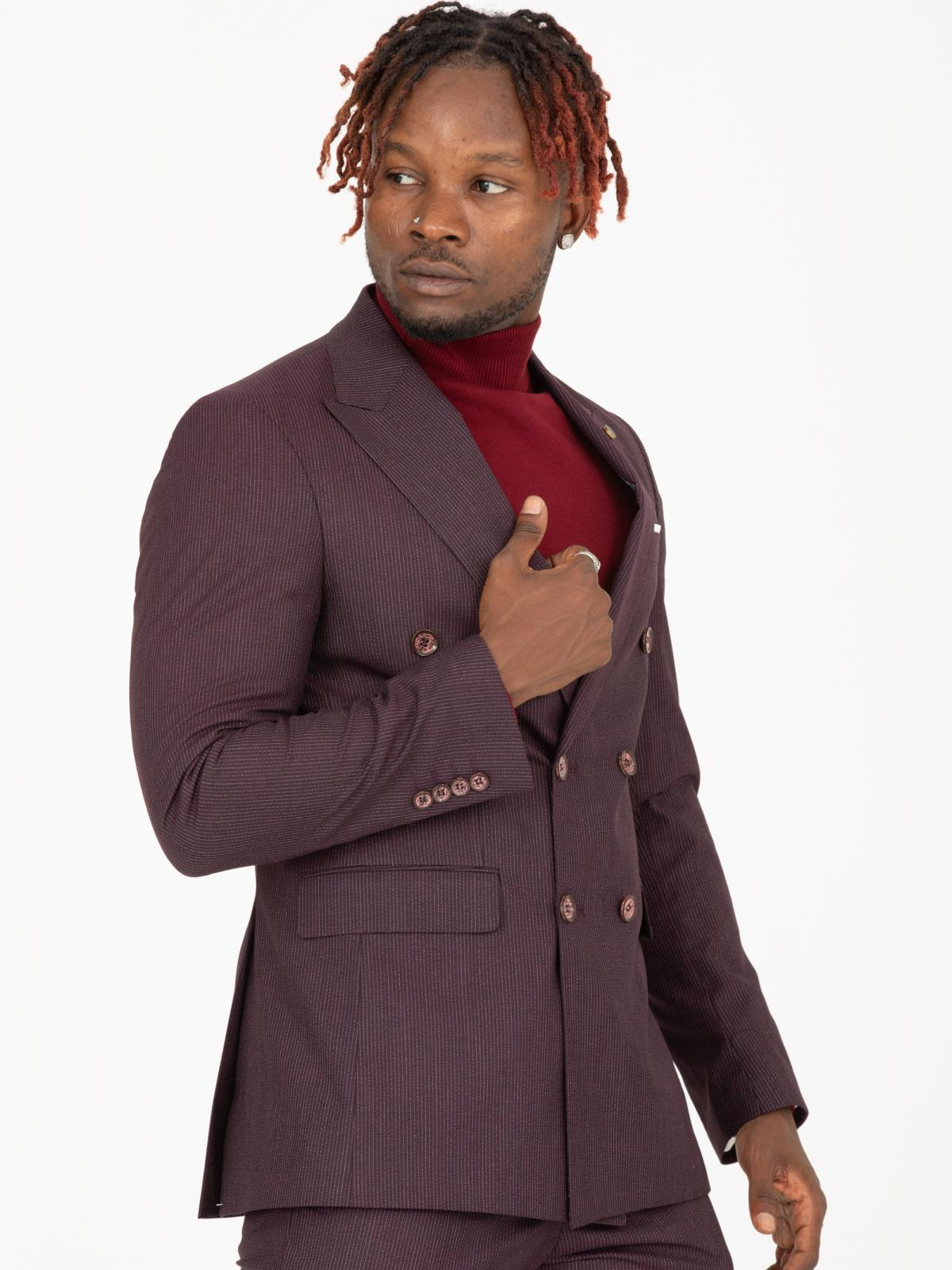 Men striped double breasted two-piece suit wholesale Burgundy color 670909