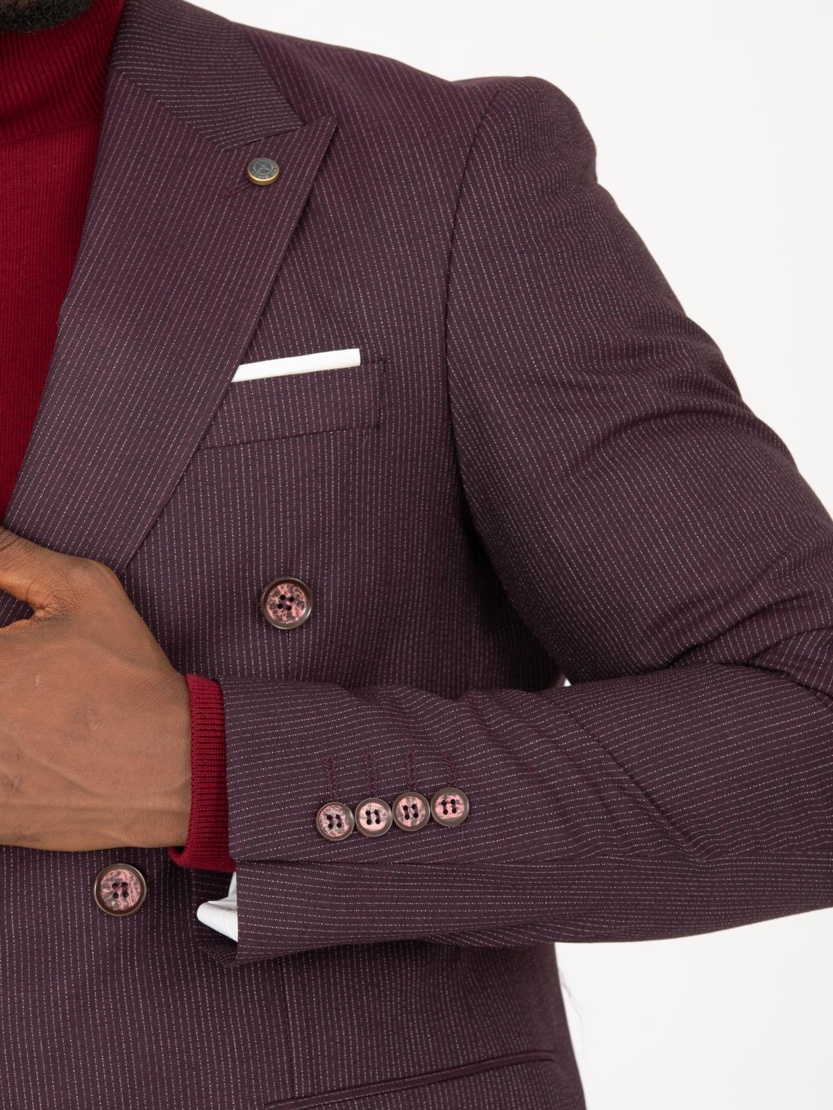 Men striped double breasted two-piece suit wholesale Burgundy color 670909