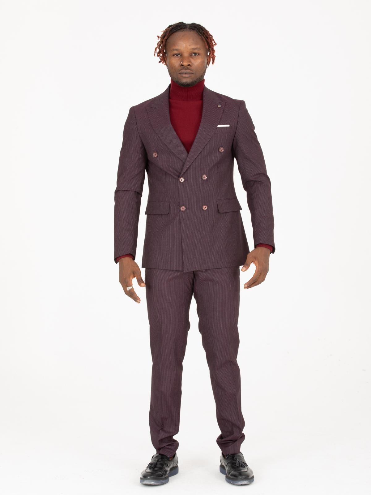 Men striped double breasted two-piece suit wholesale Burgundy color 670909