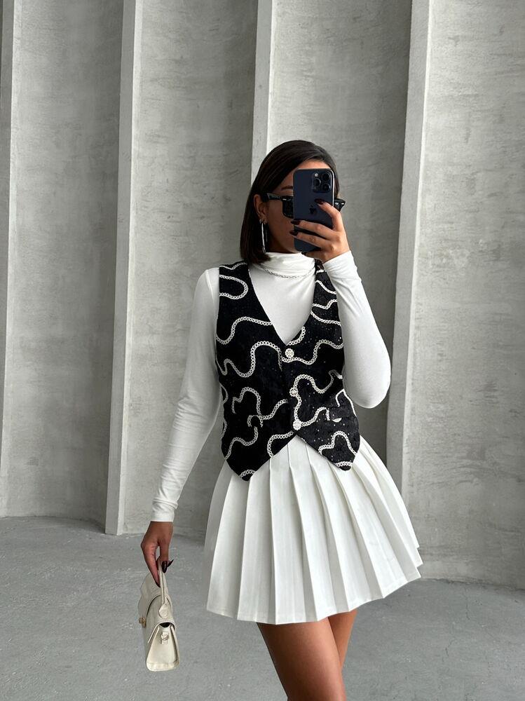 Nakışlı Toptan Yelek - Siyah | TOPSHOW