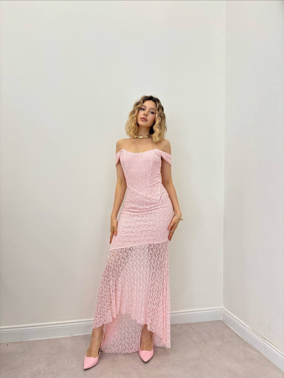 PEMBE 20245 ELBİSE