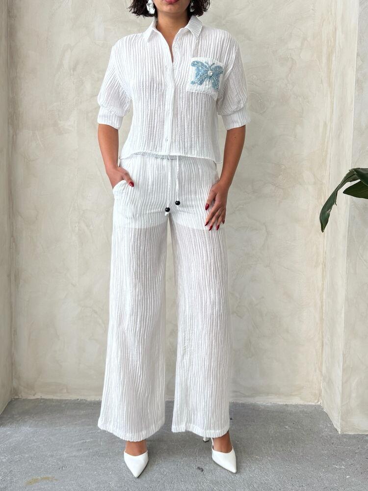 Pilise Toptan Pantolon - Krem | Topshow