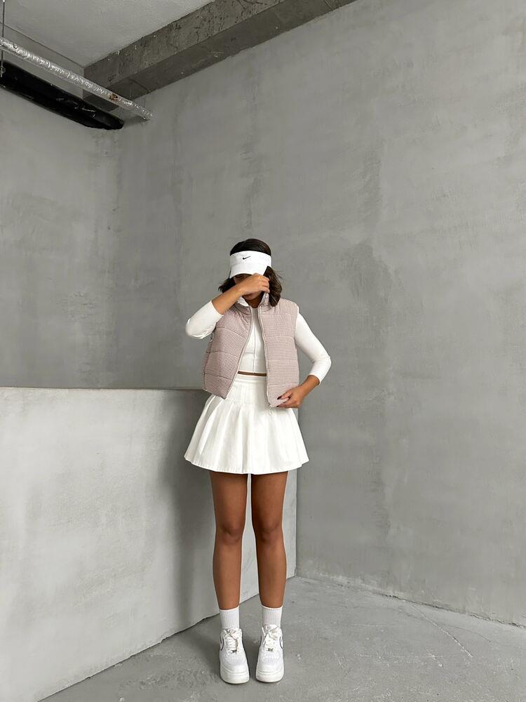 Pitikare Desen Elyaflı Şişme Toptan Yelek - Kahve | TOPSHOW