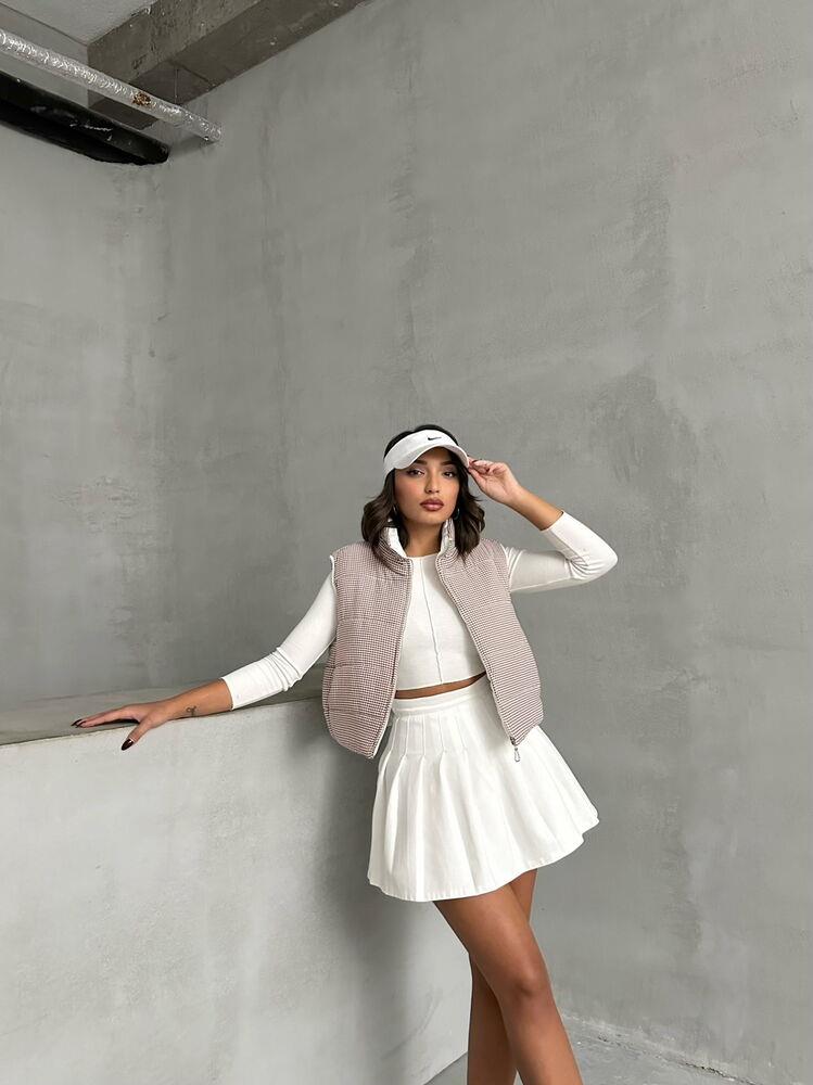 Pitikare Desen Elyaflı Şişme Toptan Yelek - Kahve | TOPSHOW