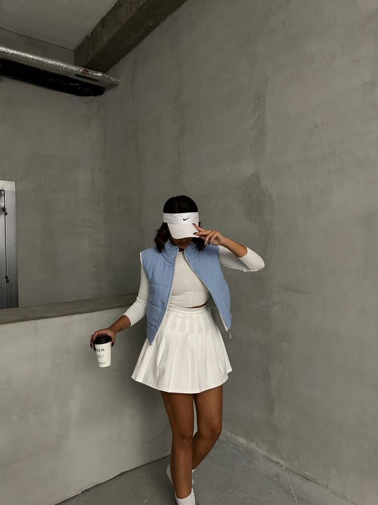 Pitikare Desen Elyaflı Şişme Toptan Yelek - Saks | TOPSHOW