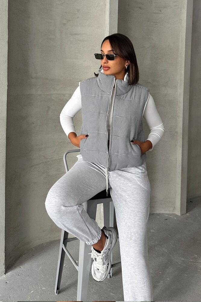 Pitikare Desen Elyaflı Şişme Toptan Yelek - Siyah | TOPSHOW