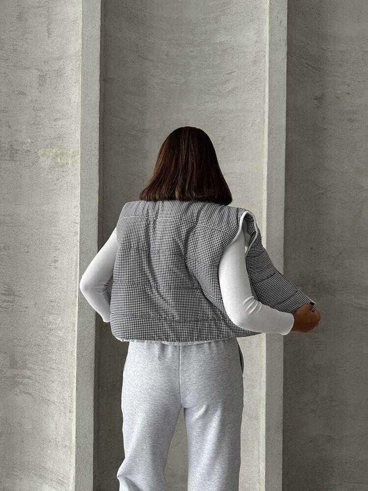 Pitikare Desen Elyaflı Şişme Toptan Yelek - Siyah | TOPSHOW