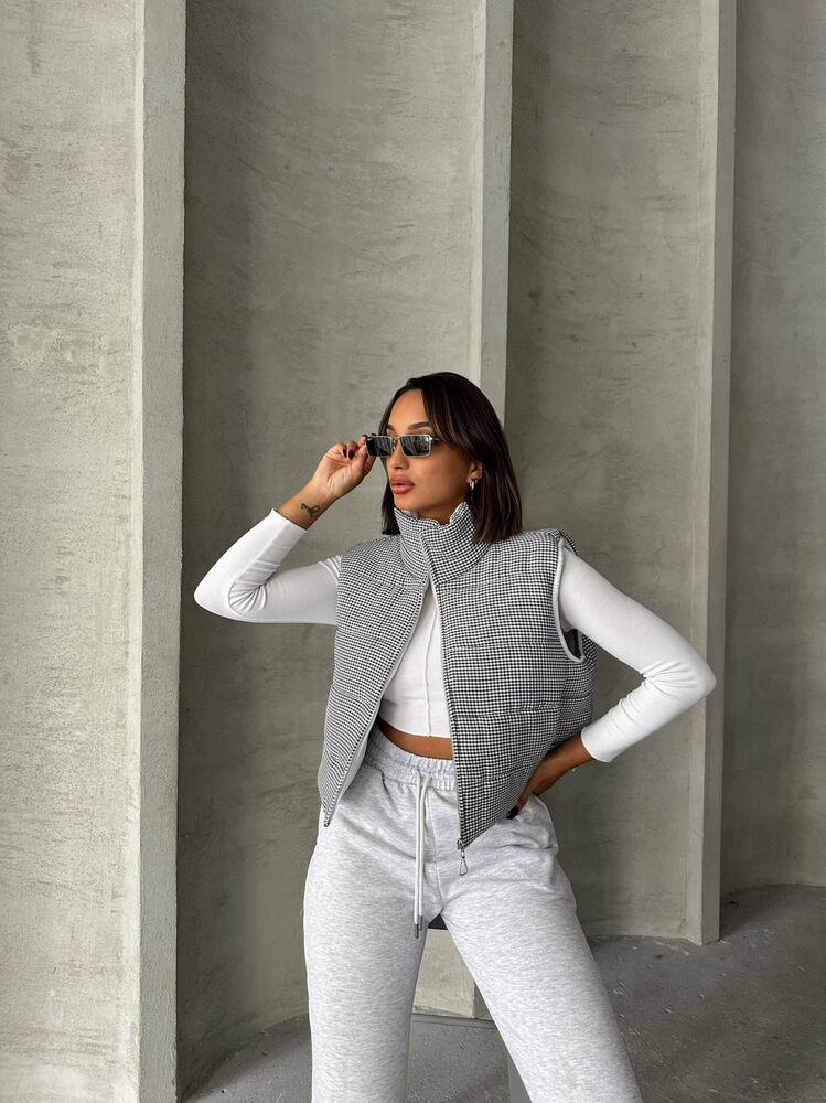 Pitikare Desen Elyaflı Şişme Toptan Yelek - Siyah | TOPSHOW