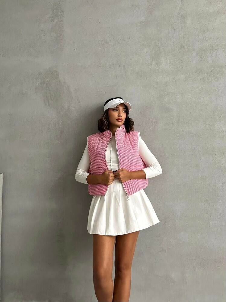 Pitikare Desen Elyaflı Şişme Toptan Yelek - Fuşya | TOPSHOW