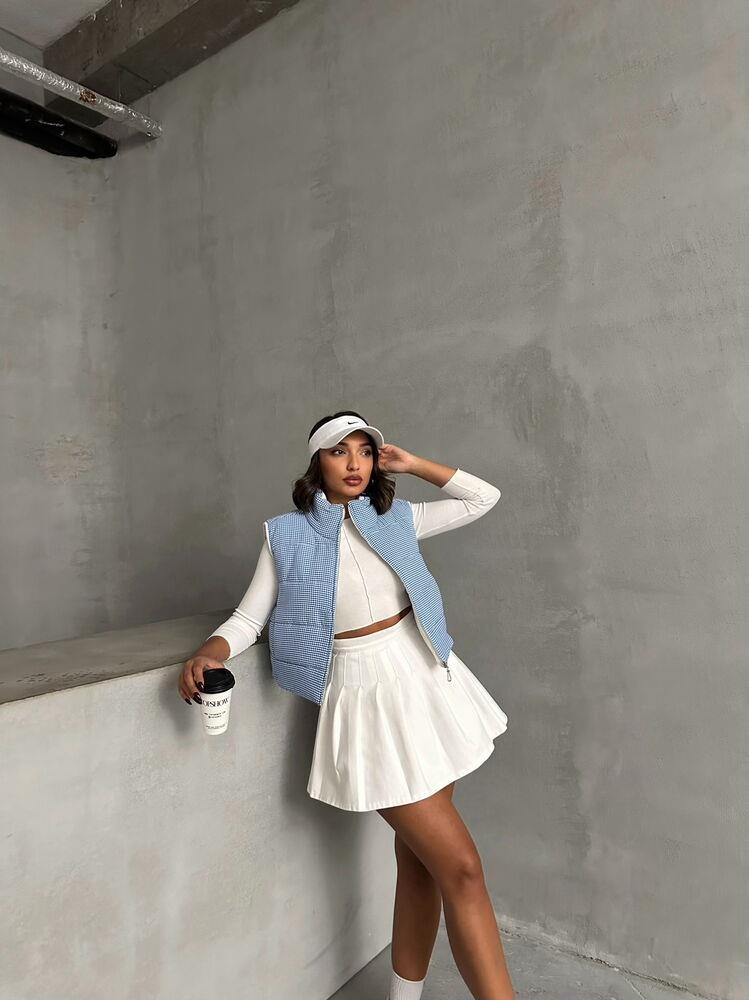 Pitikare Desen Elyaflı Şişme Toptan Yelek - Saks | TOPSHOW