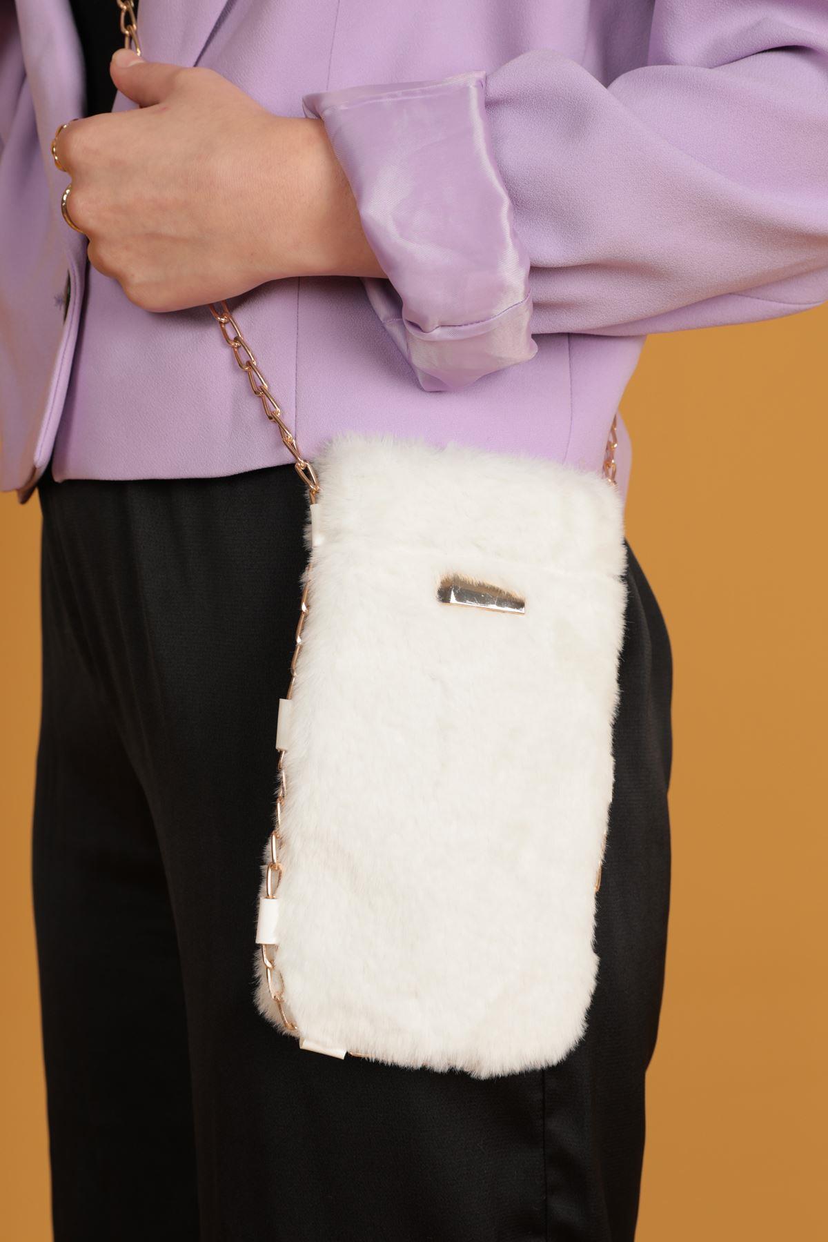 Plush Women's Snap Crossbody Bag-White