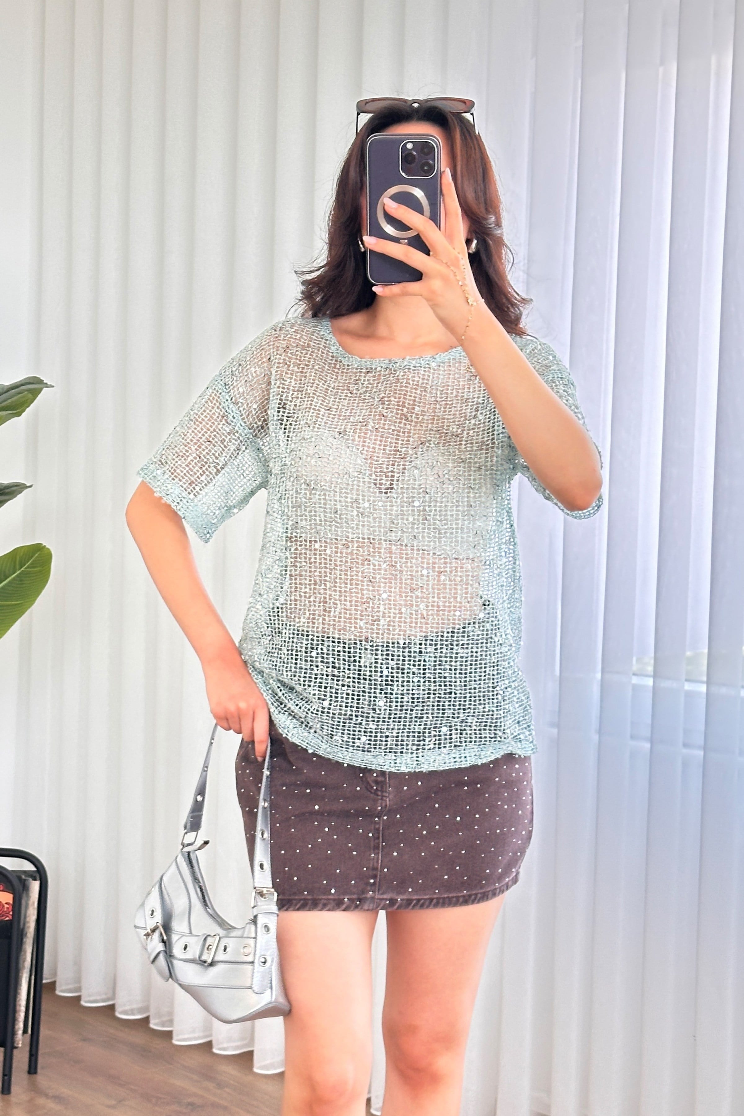 Pul Payet Geçişli Toptan Mint Bluz