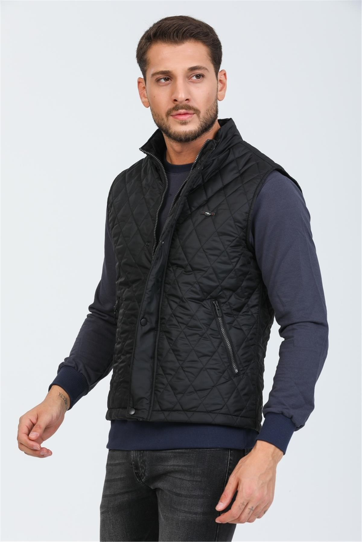 Wholesale Black Diamond Pattern Stand Collar Vest 3043S