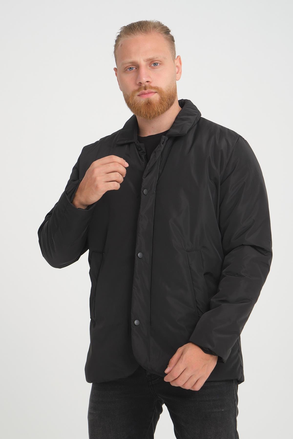 Wholesale Black Zippered Snap Button Jacket 2778S