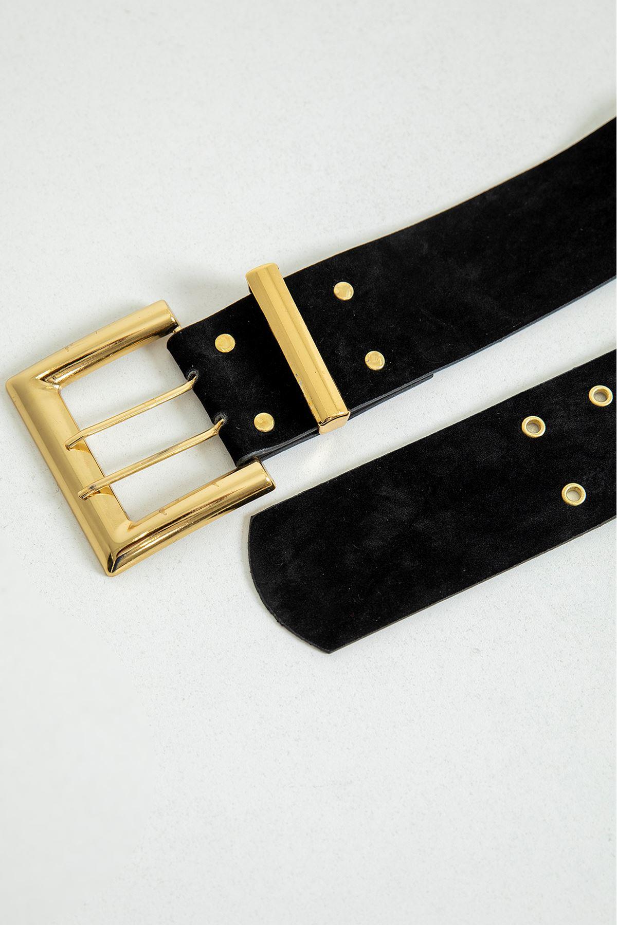 Square Buckle Bilingual Women's Belt-Black