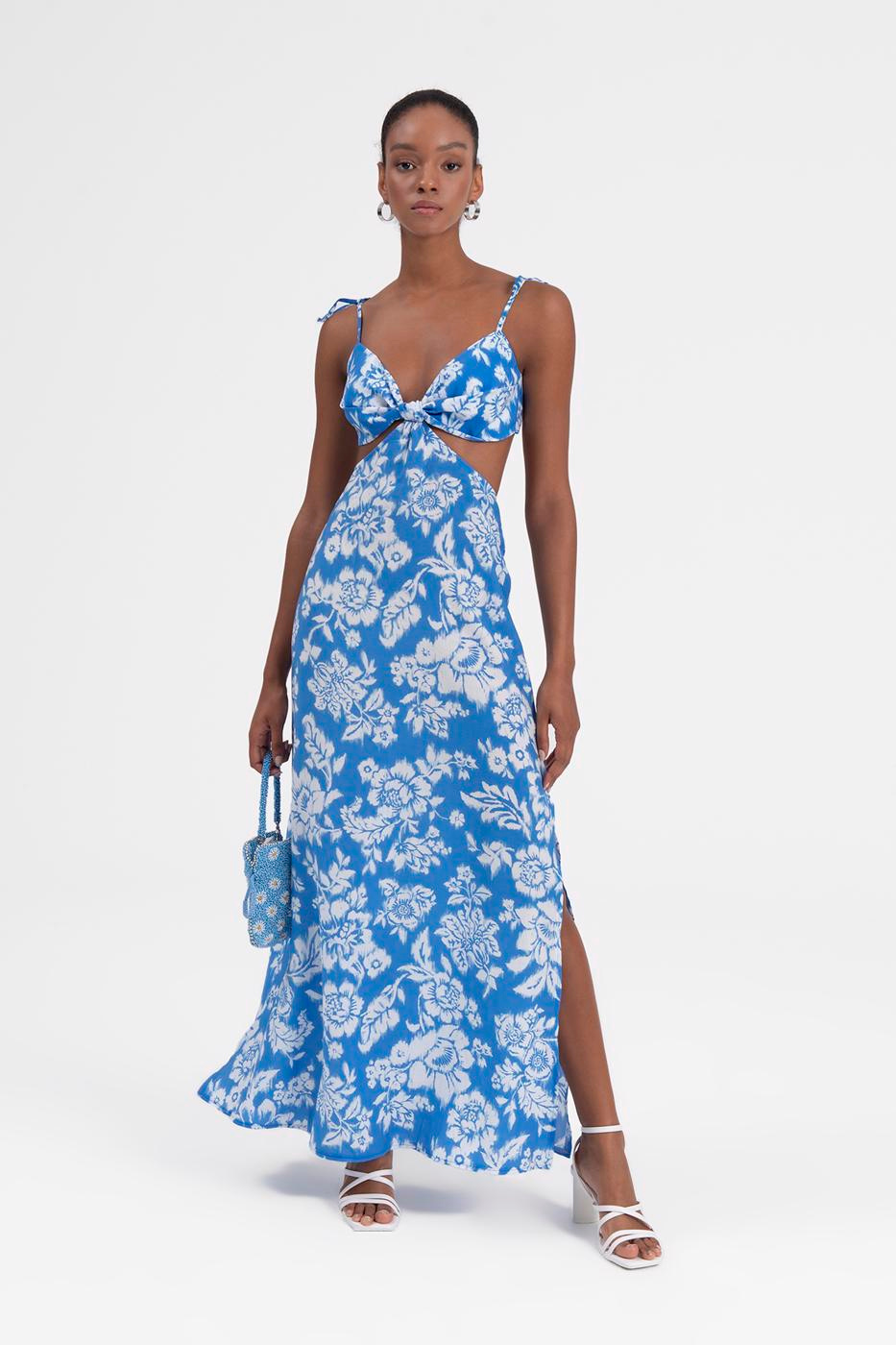 Strapped midi dress with slit