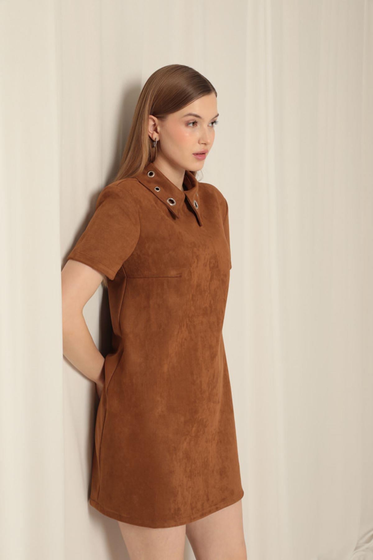 Suede Fabric Tan Dress