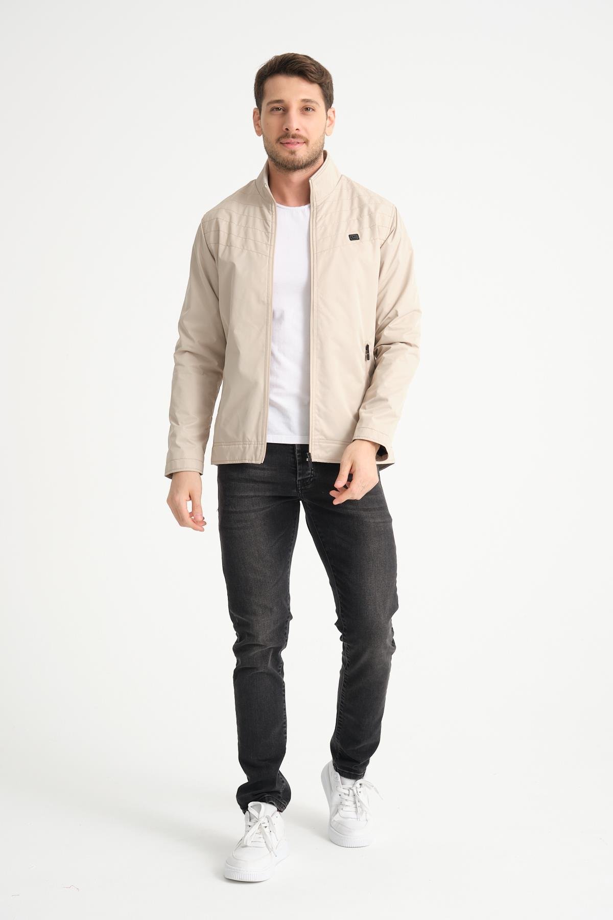 Wholesale Beige Stand Collar Spring Jacket 3066T