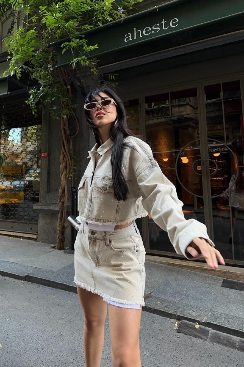 Taşlı Mini Kot Etek 1089-79-(XS-L)