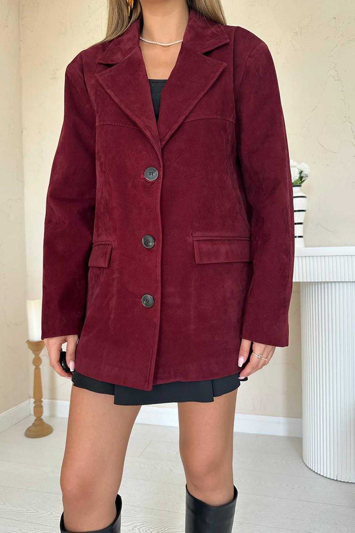 Toptan Bordo Blazer Süet Ceket