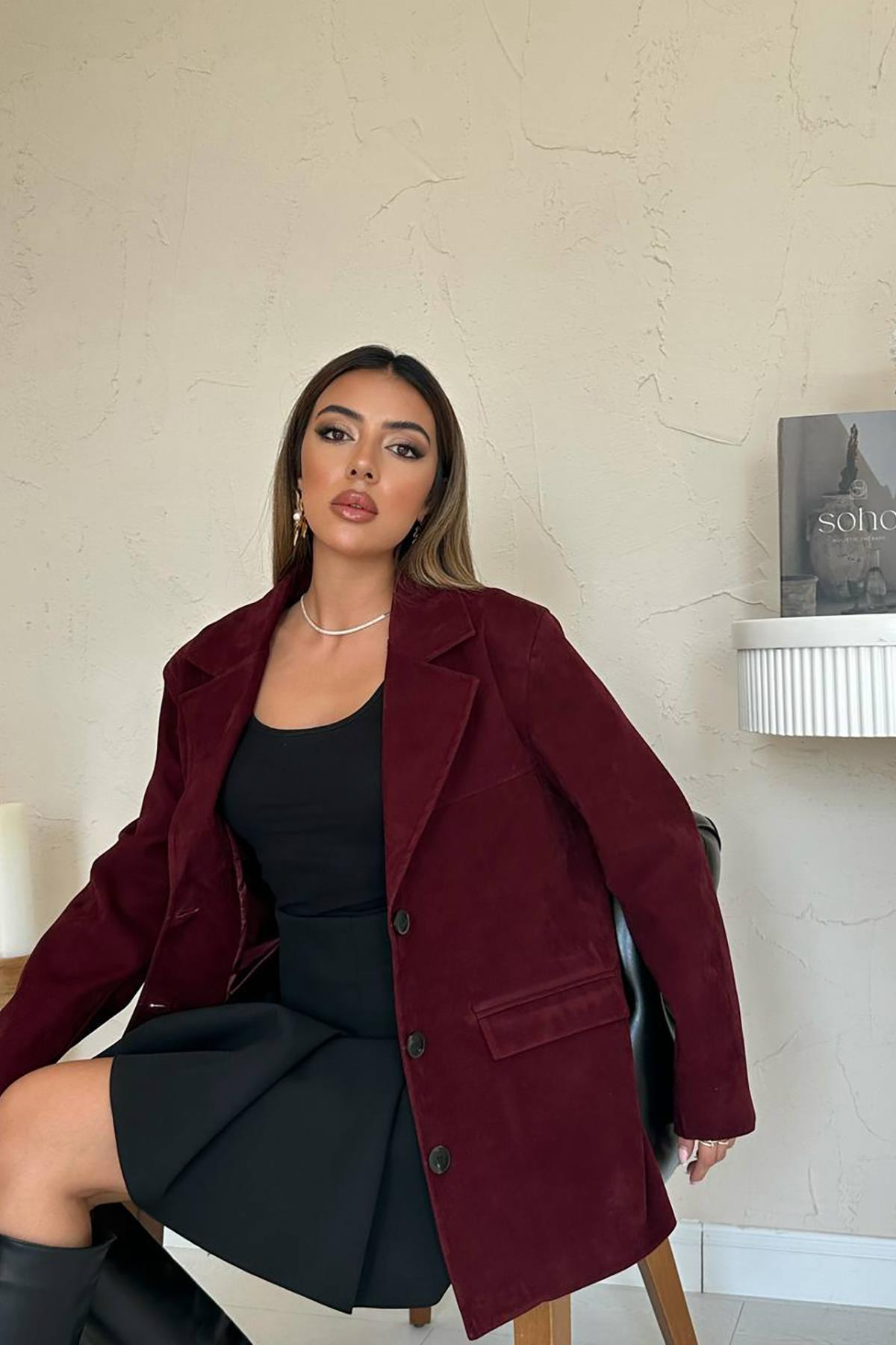 Toptan Bordo Blazer Süet Ceket