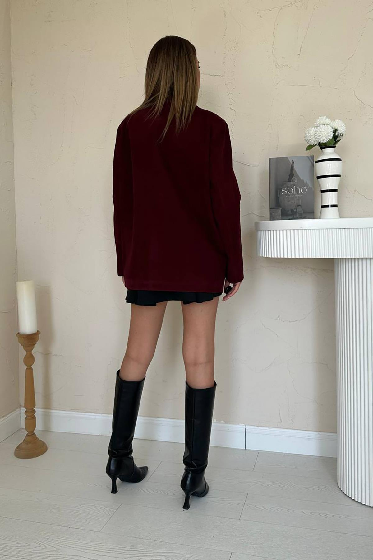 Toptan Bordo Blazer Süet Ceket