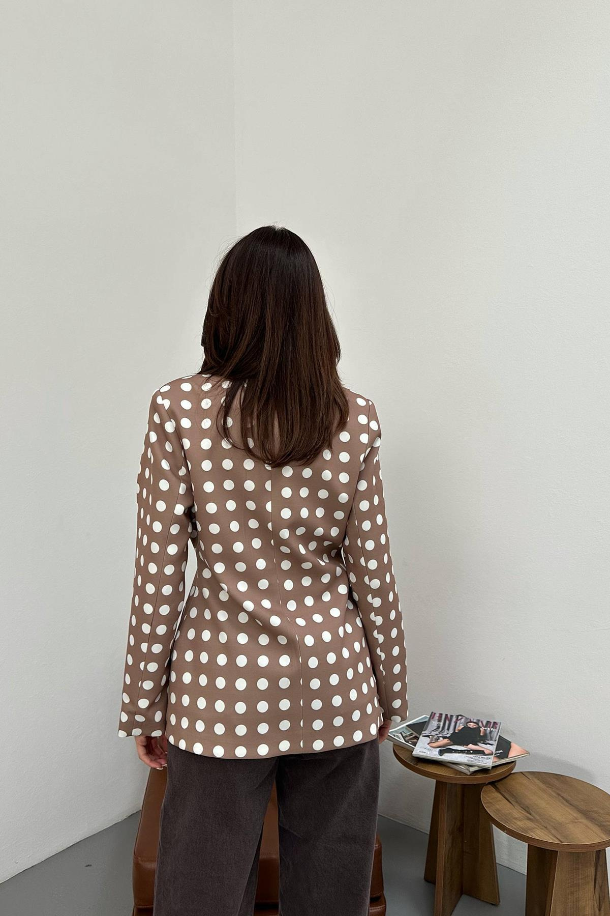 Toptan Camel Puantiyeli Blazer Ceket