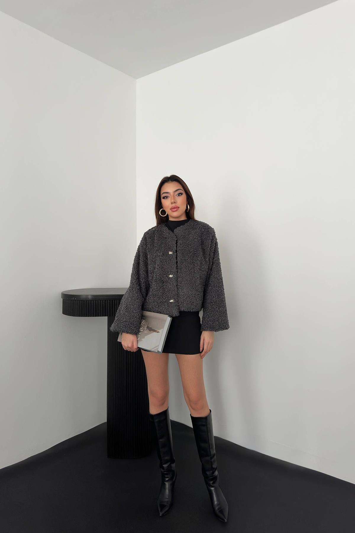 Toptan Füme Peluş Kısa Ceket