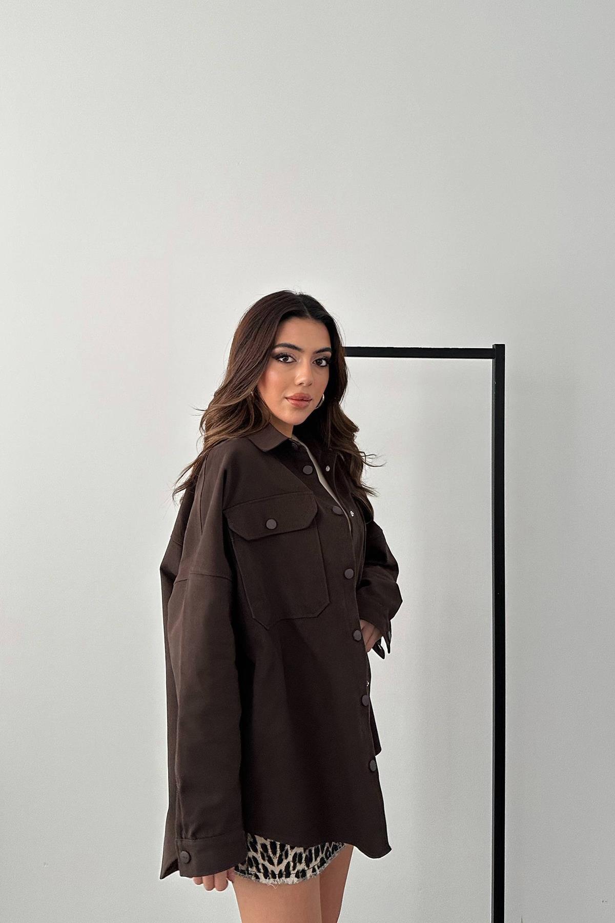 Toptan Kahverengi Gabardin Gömlek