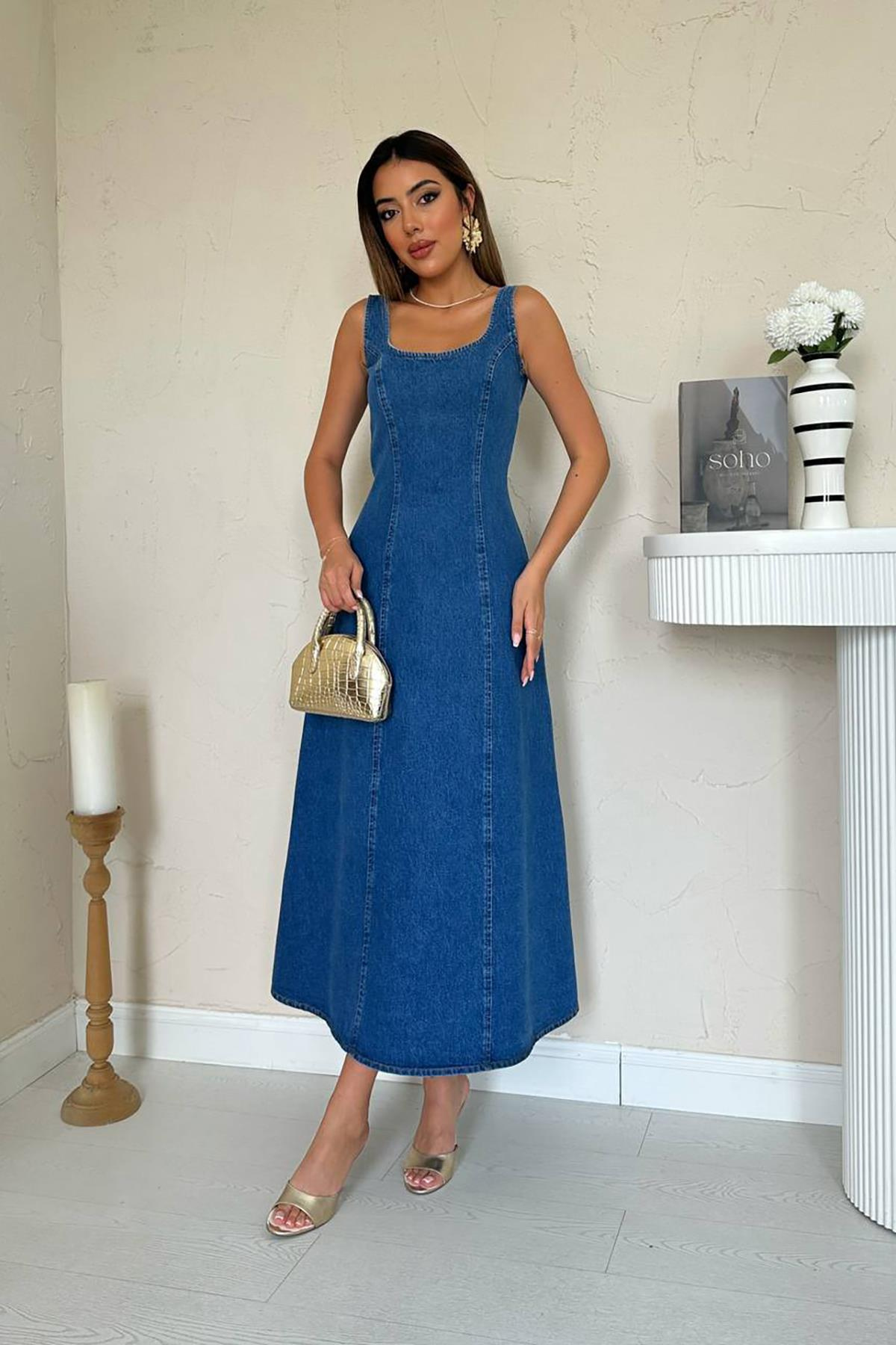 Toptan Mavi Kot Elbise