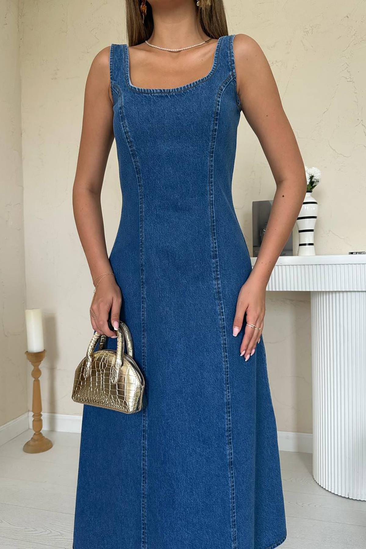 Toptan Mavi Kot Elbise