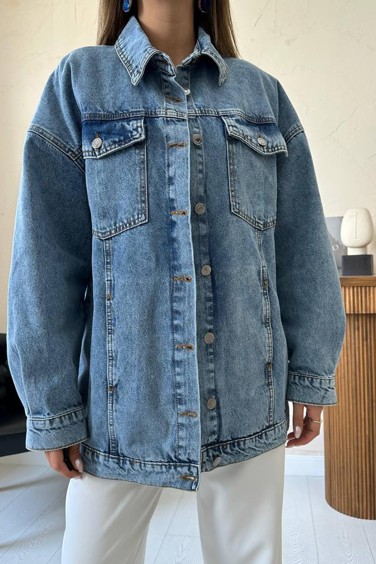 Toptan Mavi Oversize Kot Ceket