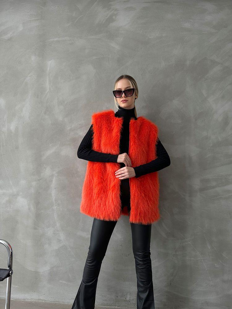 Tüylü Toptan Yelek - Oranj | TOPSHOW