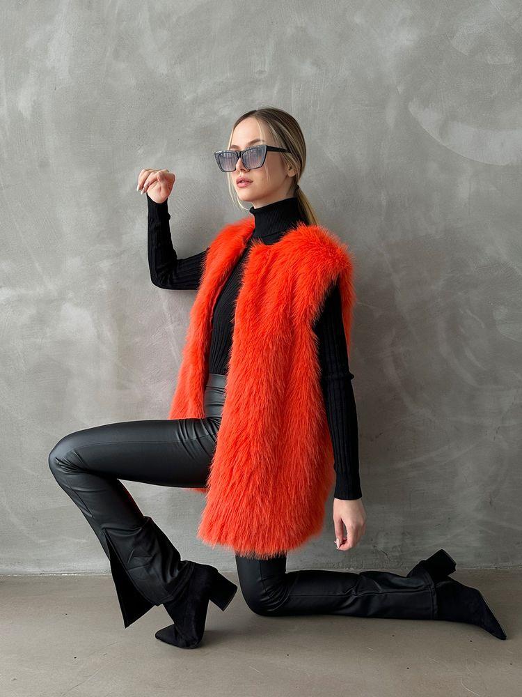 Tüylü Toptan Yelek - Oranj | TOPSHOW