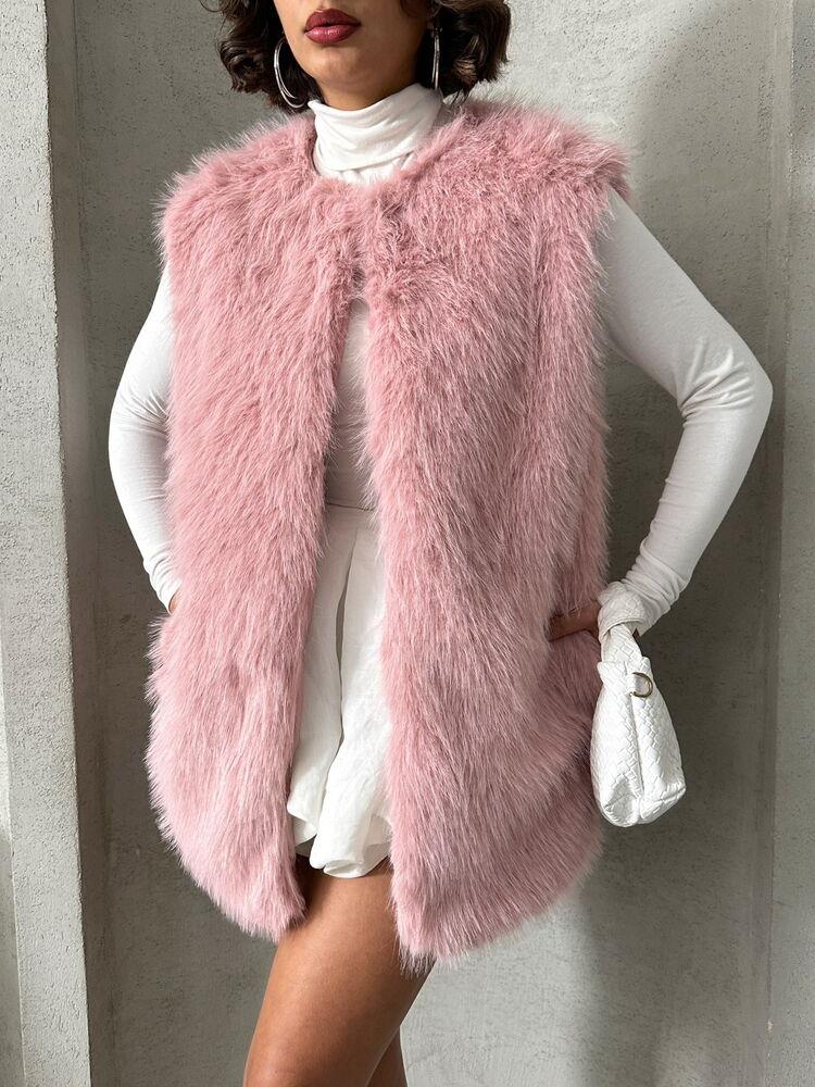 Tüylü Toptan Yelek - Pudra | TOPSHOW