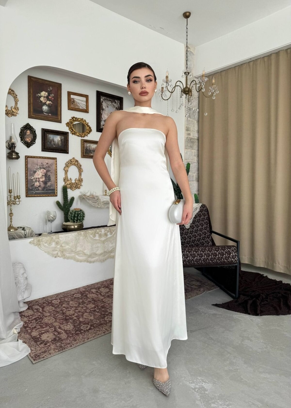 Ulsez Strapless Dress with Shawl Detail
