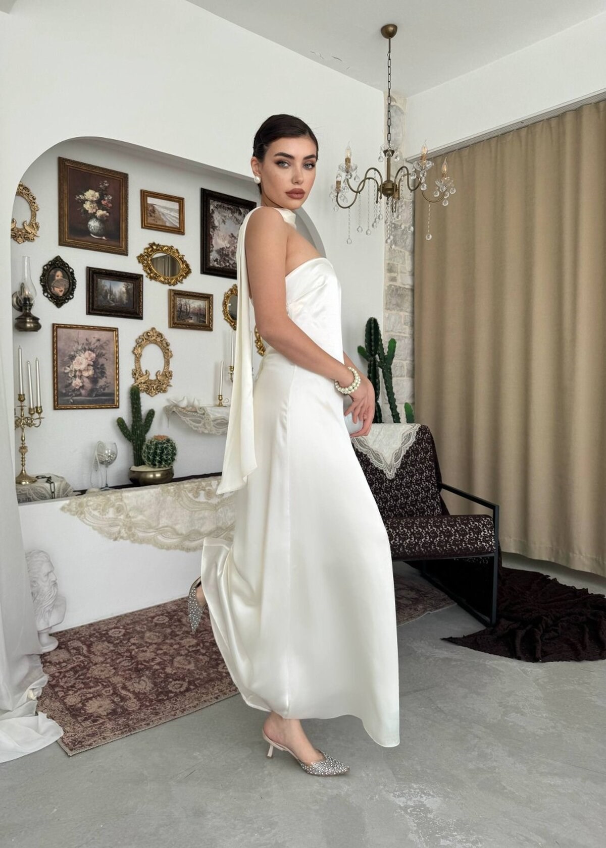 Ulsez Strapless Dress with Shawl Detail