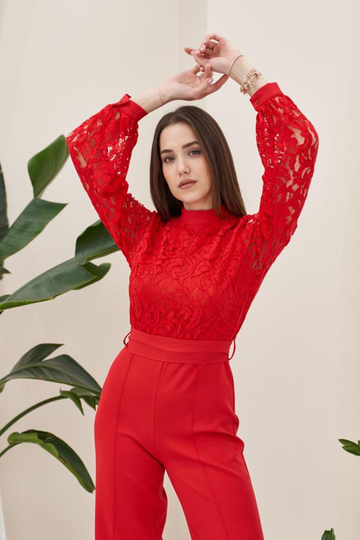 Üstü Dantel Tulum - Kırmızı