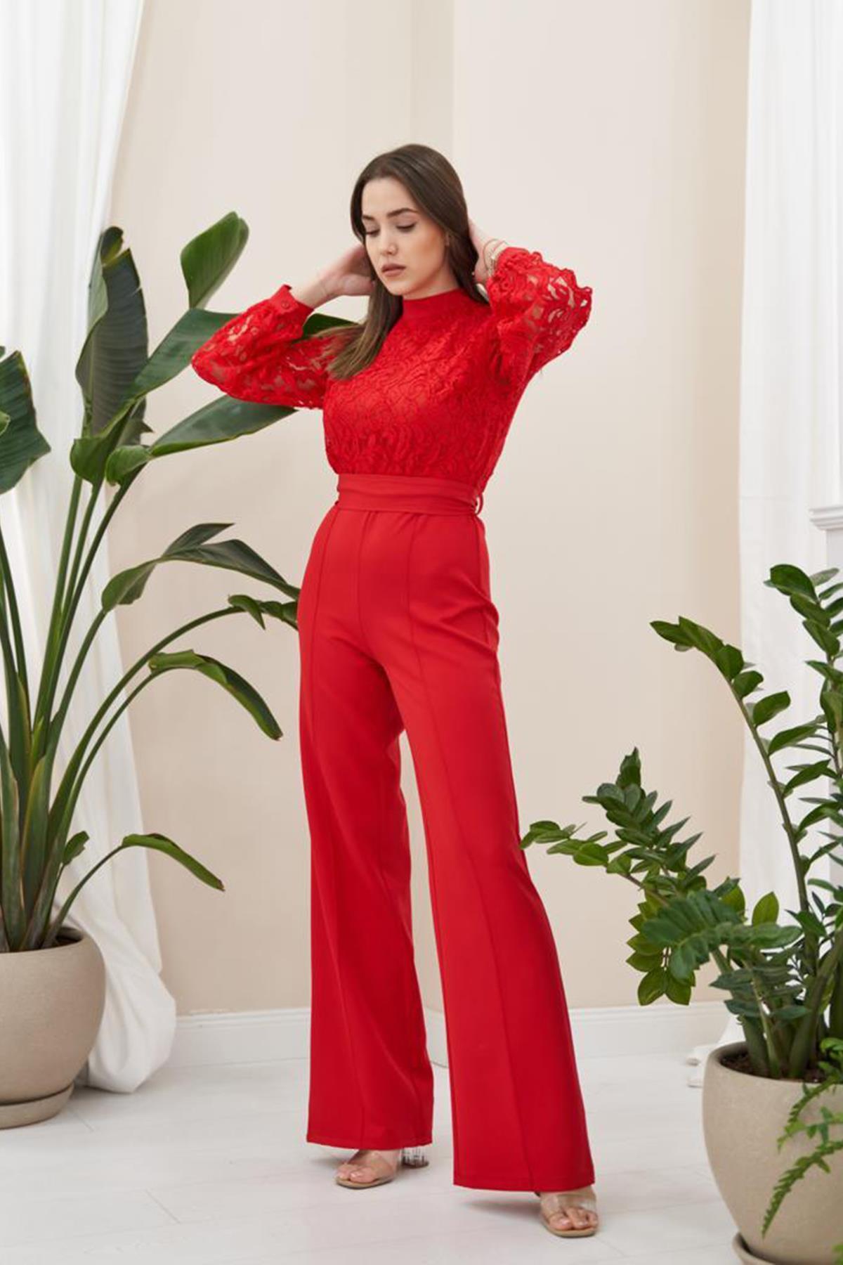 Üstü Dantel Tulum - Kırmızı