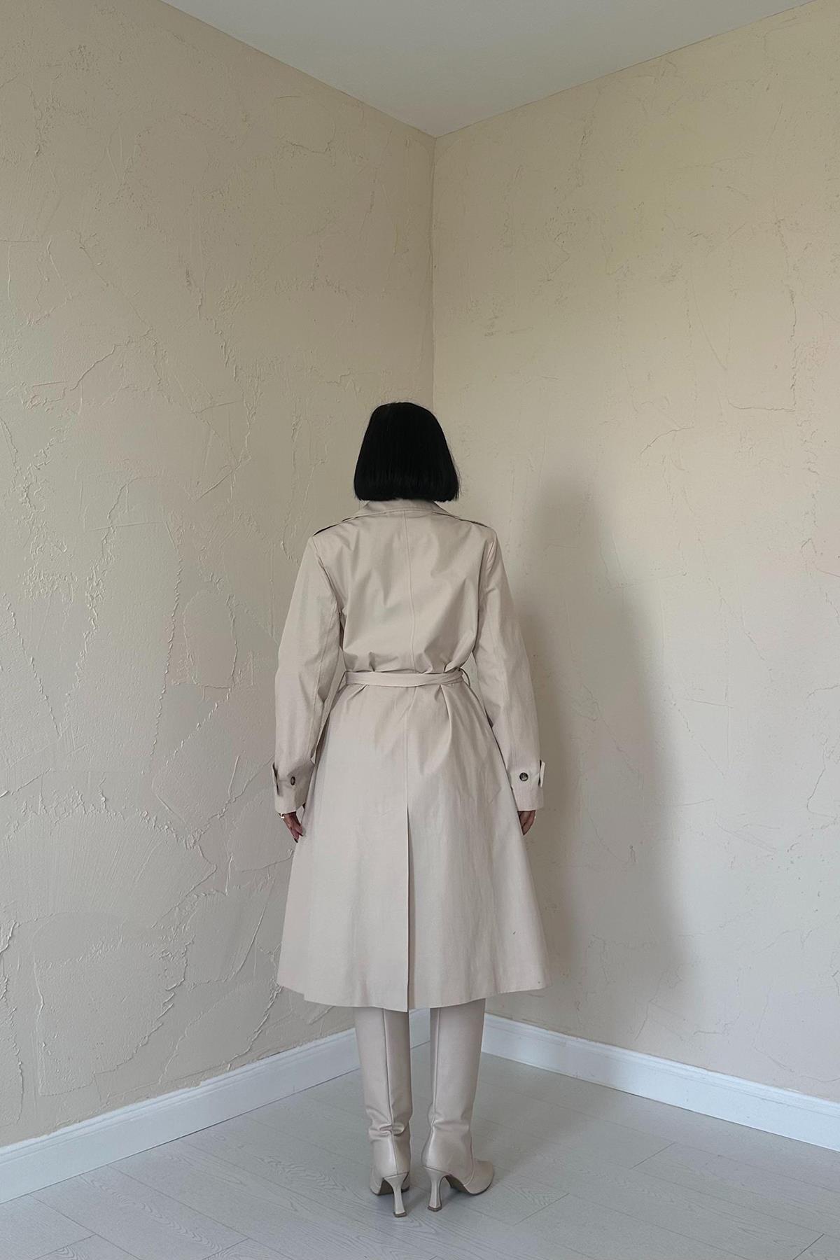 Uzun Kemerli Trençkot - Bej