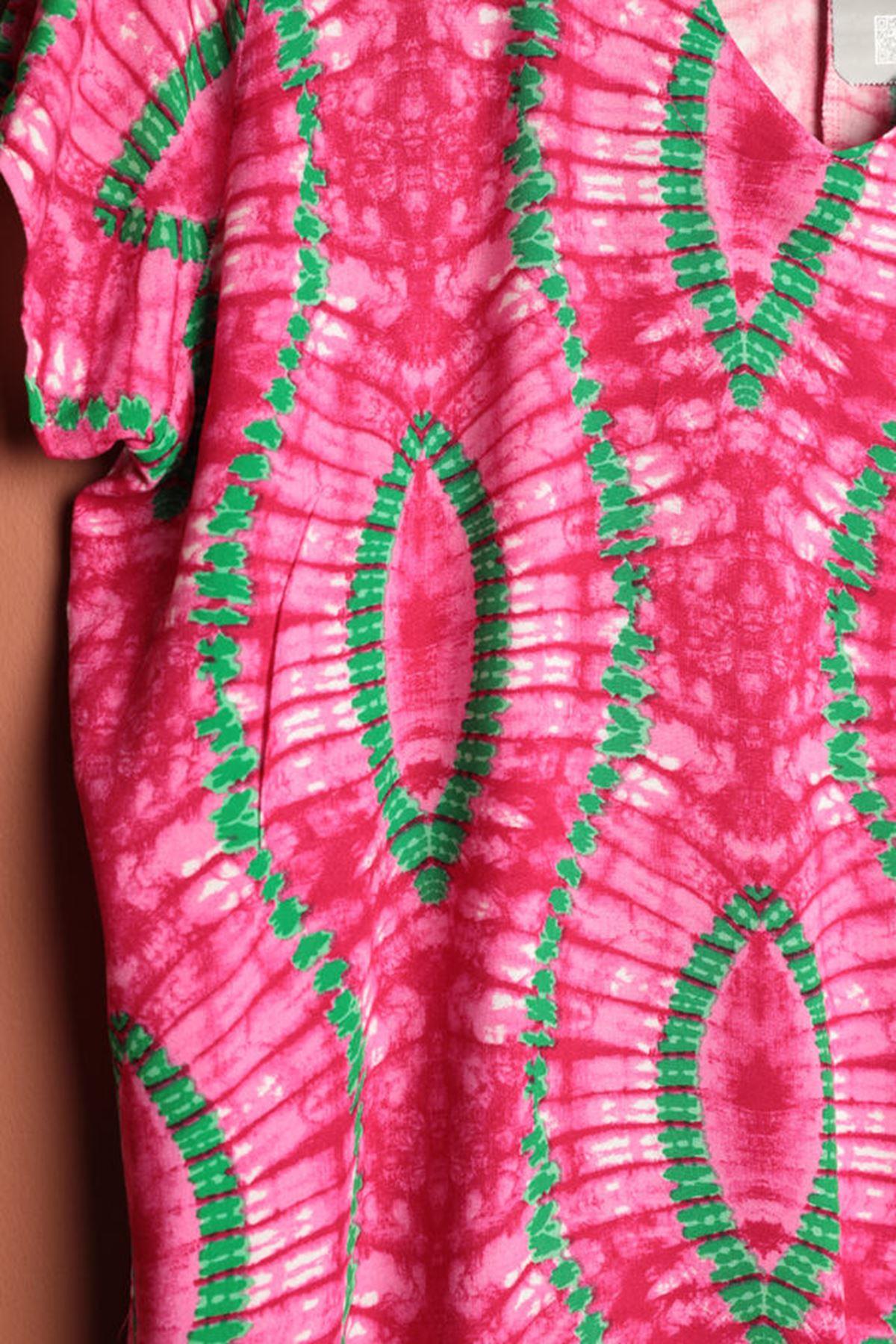 Viscose Fabric Batik Pattern Women's Basic Dress-Fuchsia