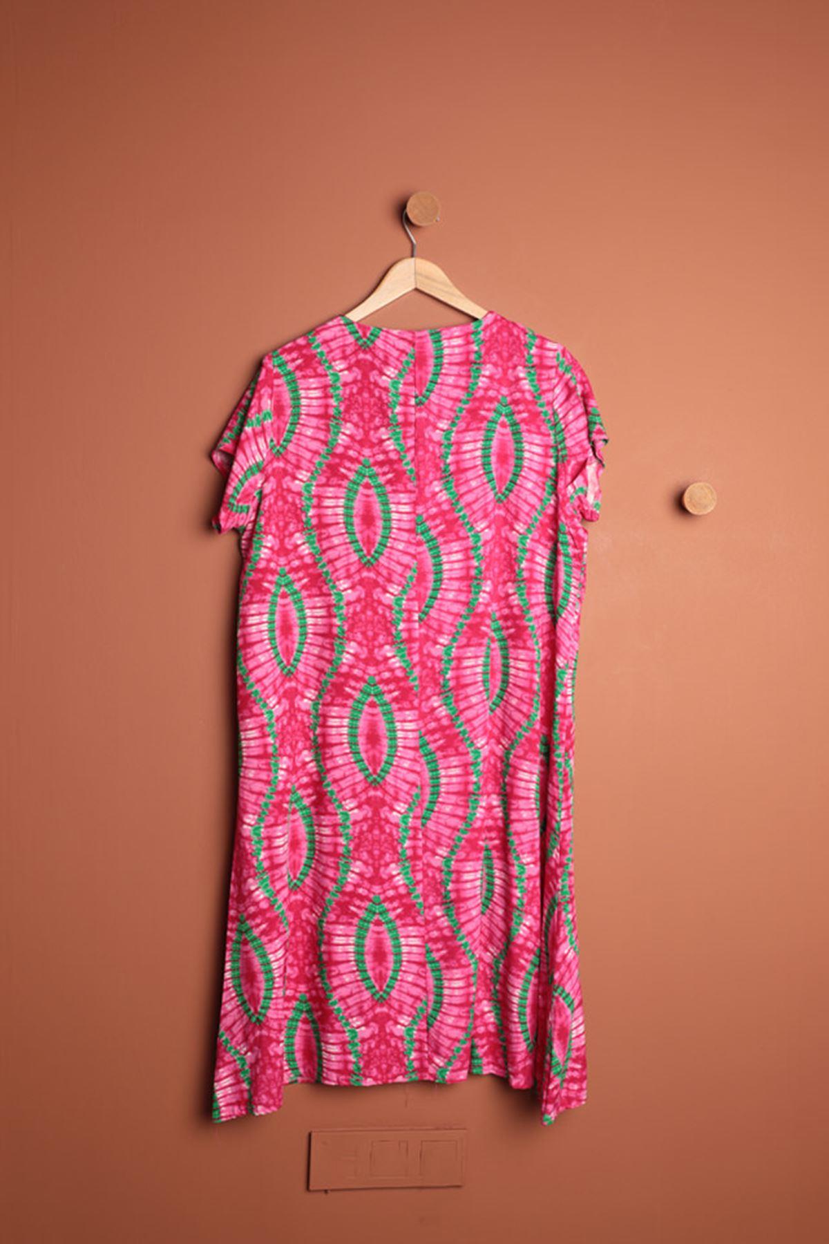 Viscose Fabric Batik Pattern Women's Basic Dress-Fuchsia