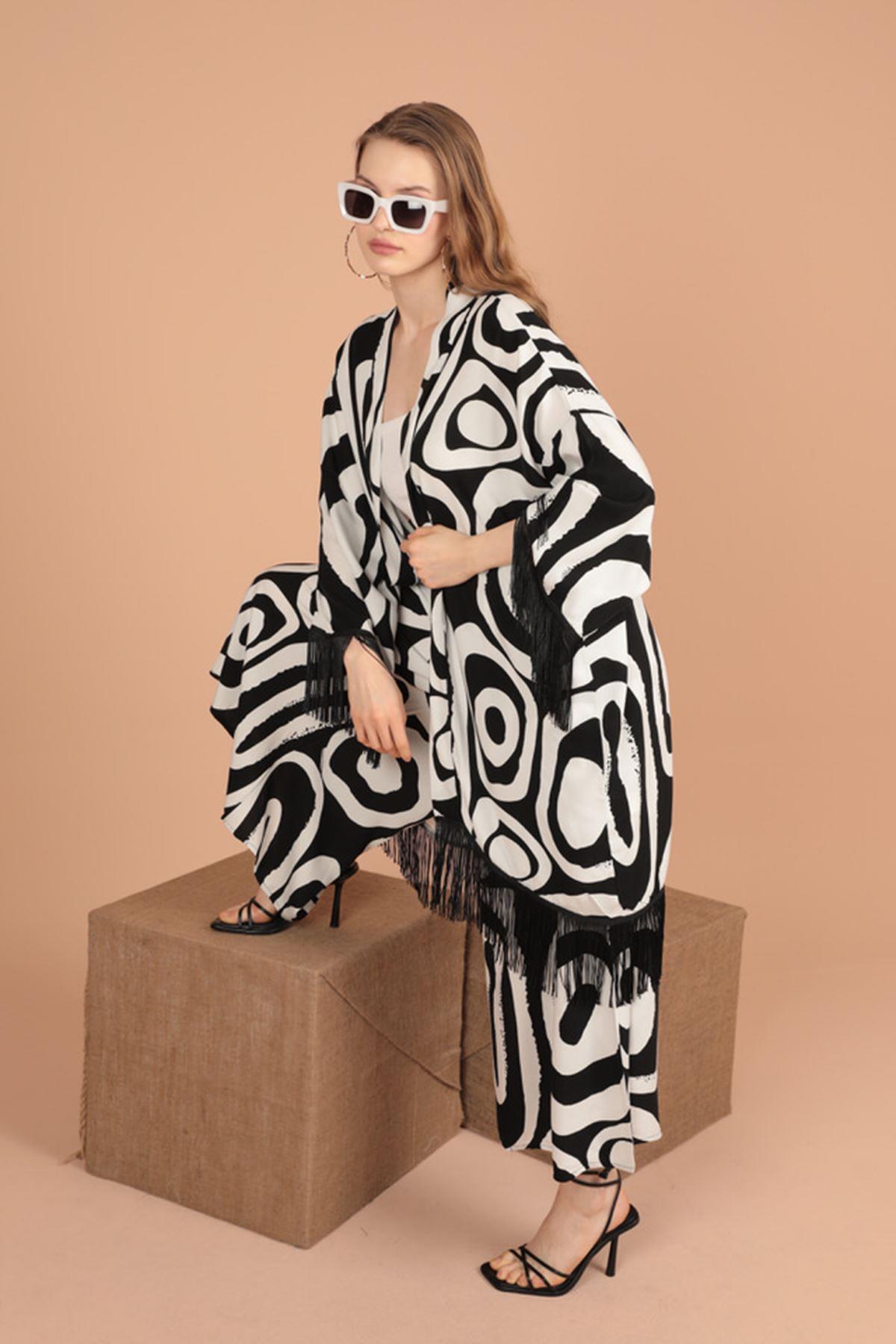 Viscose Fabric Geometric Pattern Women's Suit-Black