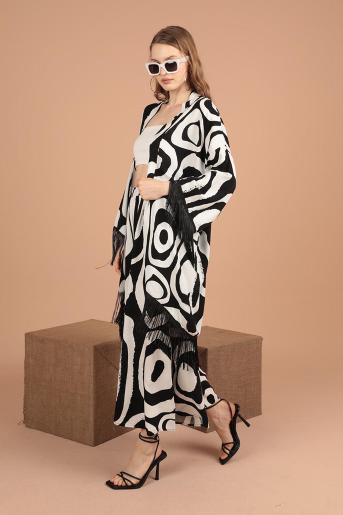 Viscose Fabric Geometric Pattern Women's Suit-Black
