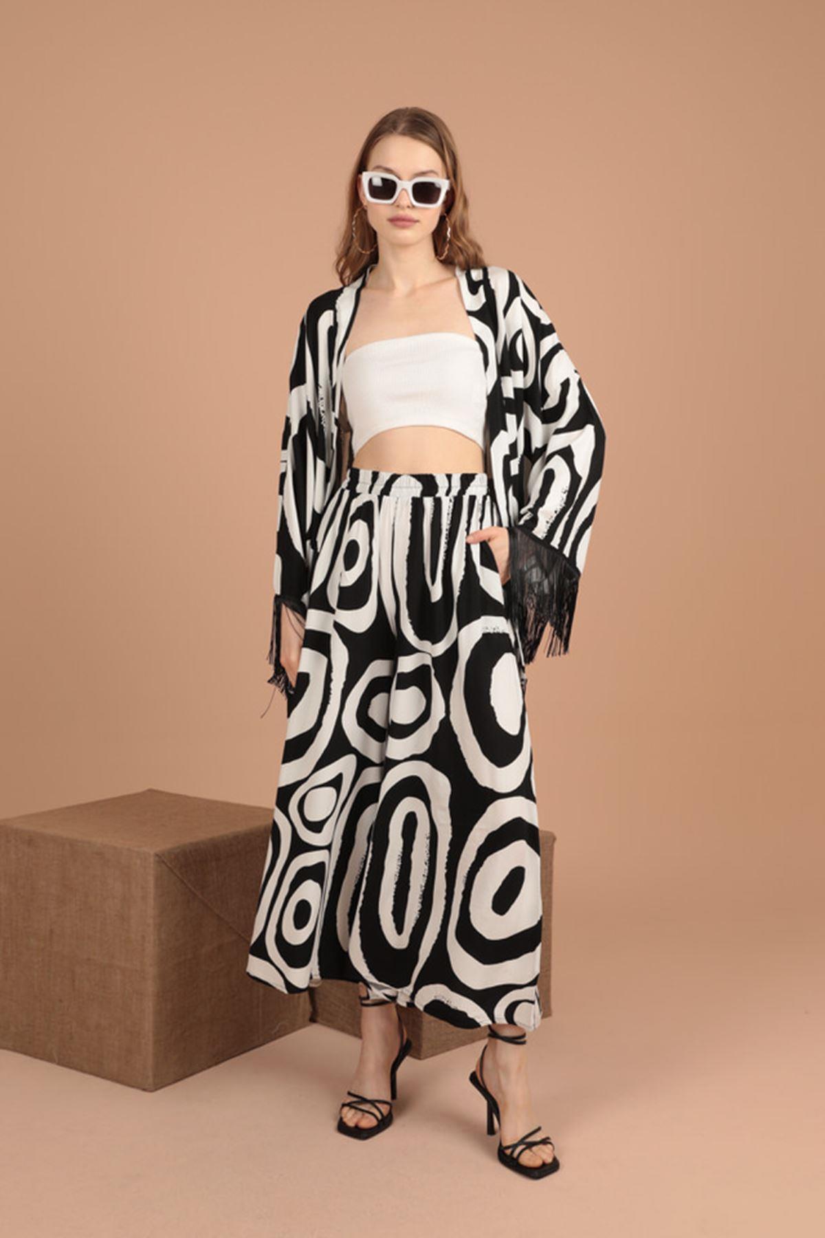 Viscose Fabric Geometric Pattern Women's Suit-Black