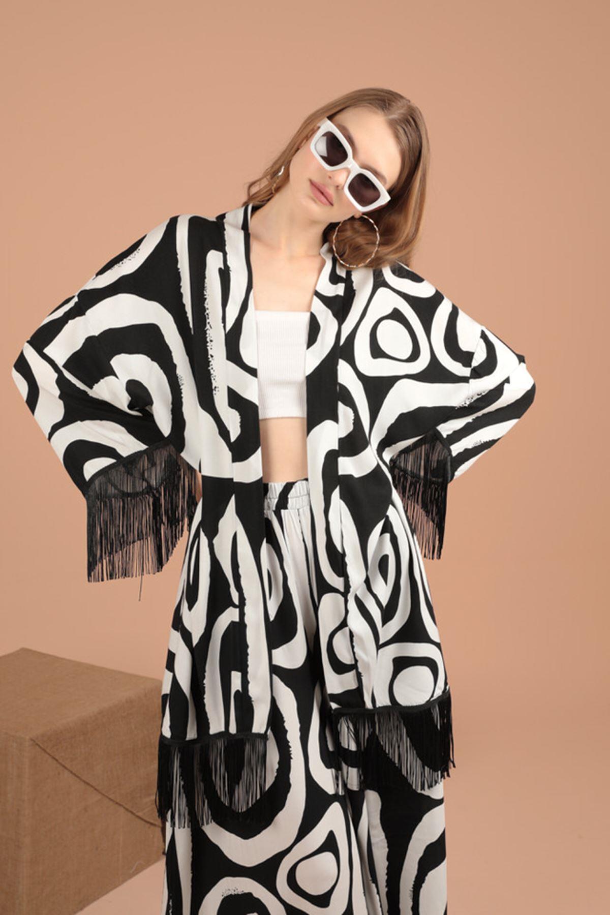 Viscose Fabric Geometric Pattern Women's Suit-Black