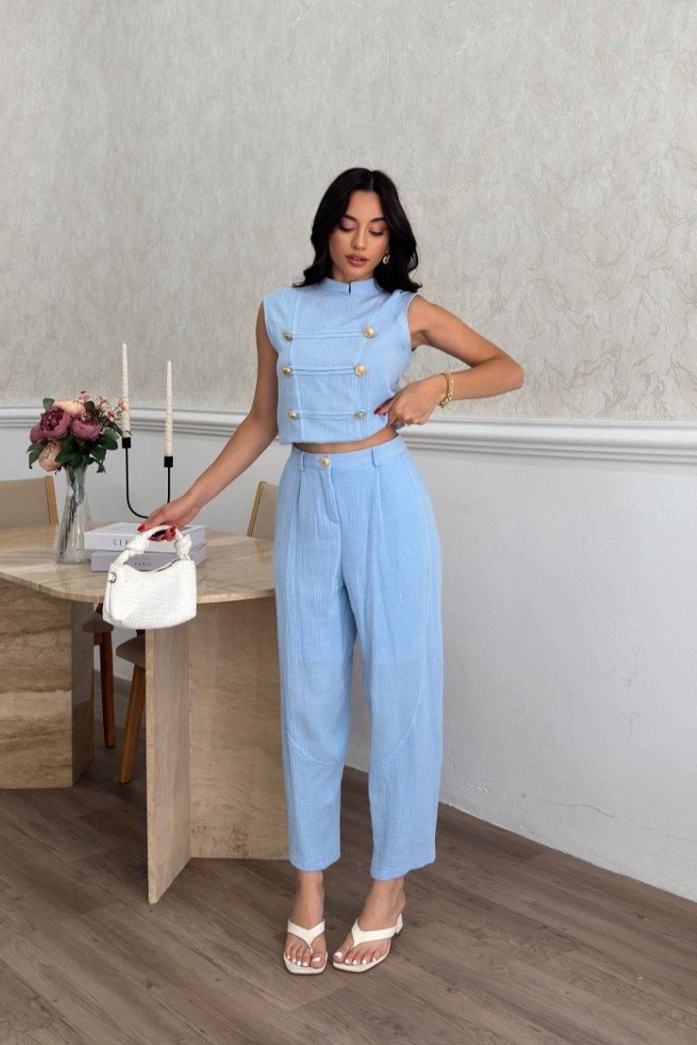 Wholesale Baby Blue Muslin Two-Piece Set 0034-3176